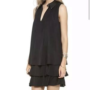 Rachel Zoe Black Ruffle Dress W/ Leather Collar